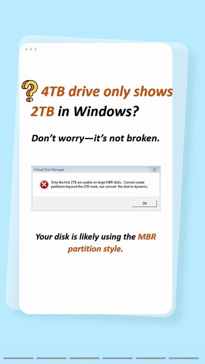 4TB Drive Only Shows 2TB? Quickly Fix It with GPT Conversion