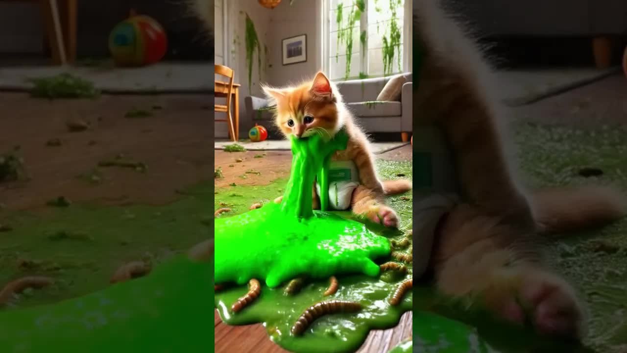 Kitten eat Worm   🙀🤮🐾 #cute #cat #cartoon