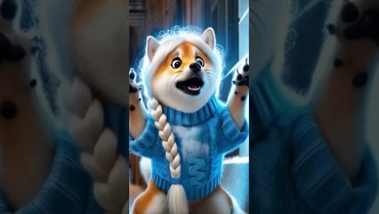 Cute dog became Elsa Frozen  👩🏻‍🦳🥶 🧊#dog # funny #cartoon #elsa #cuteanimal #cute