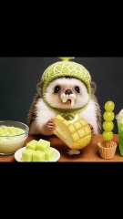 The hedgehog baby is eating delicious food with relish