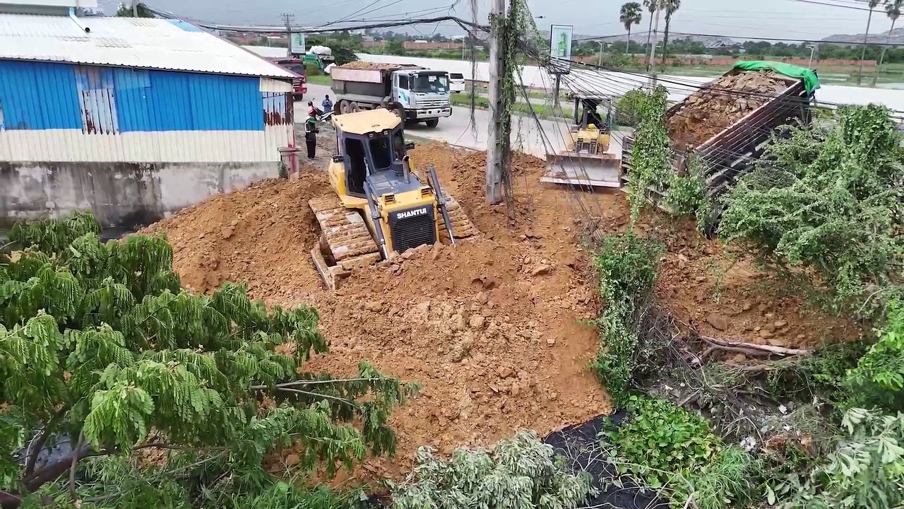 Greatest Operator Finishing Road Connecting To Another Land Side, Dozer Pushing Tree Clearing Road