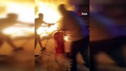 Park halindeki otobüs alev alev yandı