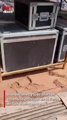 Las fuertes lluvias registradas en San Buenaventura provocaron que el escenario principal de la feria quedara cubierto de lodo y presentara daños significativos en su estructura y equipo.