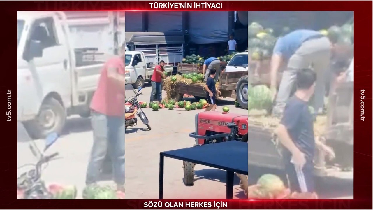 Ürünü para etmeyen çiftçi isyan etti; bir römork dolusu karpuzu yere atıp parçaladı