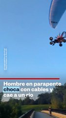 Este fue el momento en que un hombre en paracaídas choca contra un tendido eléctrico.