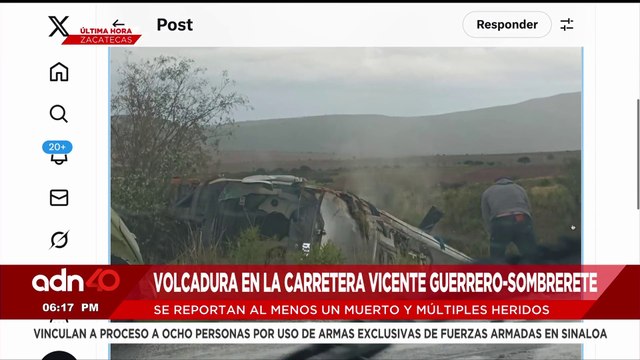 🚨¡Última Hora! Reportan volcadura de autobús en la carretera Vicente Guerrero-Sombrerete