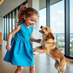 A little beautiful girl and pet
