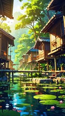 Sunrise Over the Jungle River: A Hidden Tropical Village Paradise