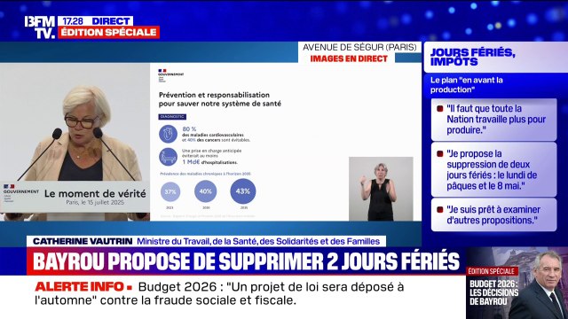 Dépenses sociales: Nous ne sommes plus en 1945, la démographie a changé , estime Catherine Vautrin, ministre du Travail