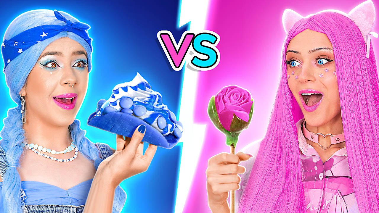 Défi alimentaire Rose vs Bleu ! Les défis alimentaires les plus drôles par 123 GO!