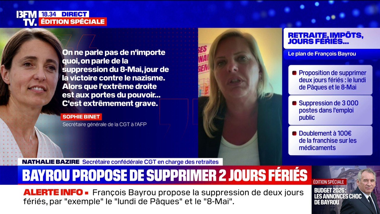 Suppression de jours fériés: "On est plutôt face à une année noire pour le monde du travail", réagit la secrétaire confédérale CGT en charge des retraites