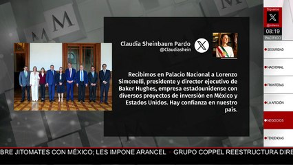Sheinbaum recibe al director ejecutivo de Baker Hughes en Palacio Nacional