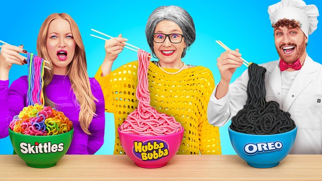 NOUVEAU 123 GO! CHALLENGE : Moi Vs Mamie Vs Chef Défi de Cuisine 🍳😂 Recettes de Cuisine Amusantes !