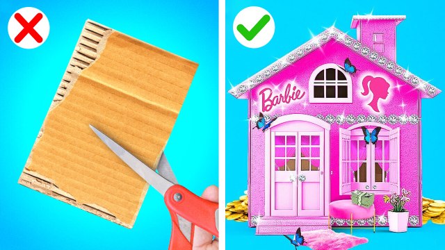 BRICOLAGES EN CARTON BARBIE RICHE VS FAUCHÉE || Idées de Décoration Étonnantes par 123 GO! SCHOOL