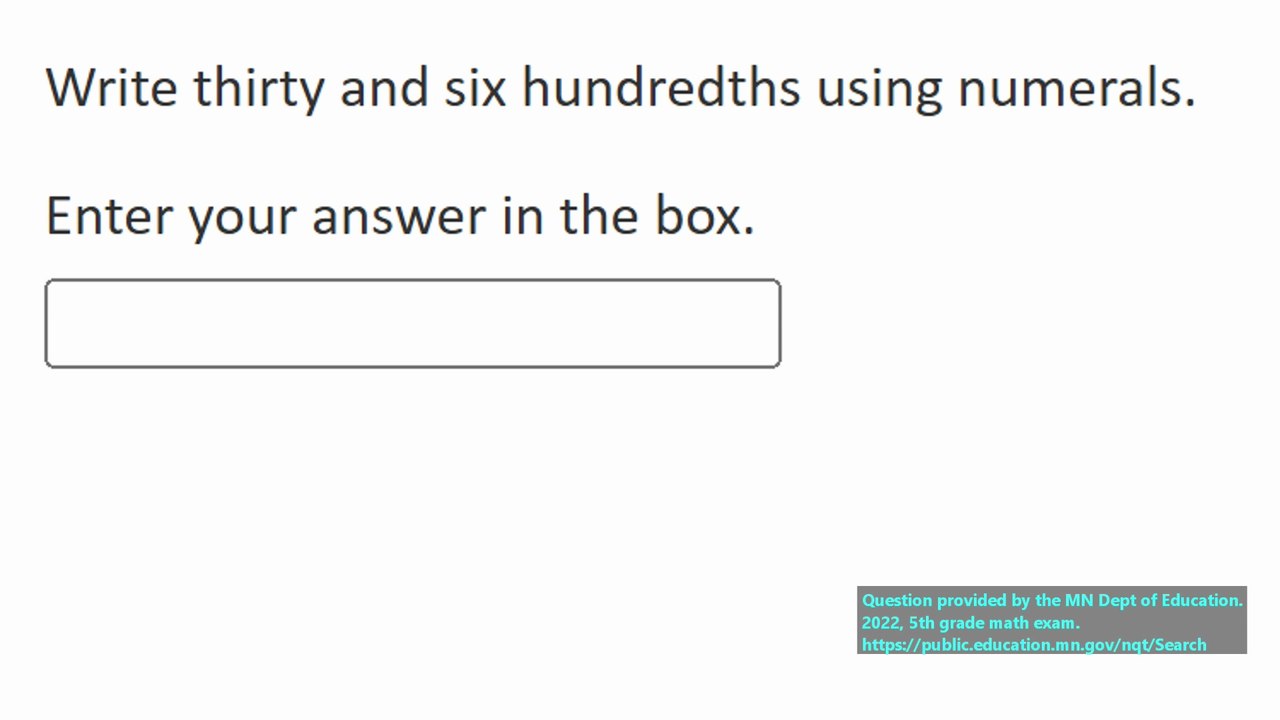 State exam question on word forms, 5th grade math. #1