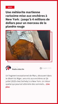 🚨 Une météorite martienne 💥 découverte dans le désert du Niger sera mise aux enchères chez Sotheby’s ce 16 juillet 💸Estimée jusqu’à 4 millions $ !