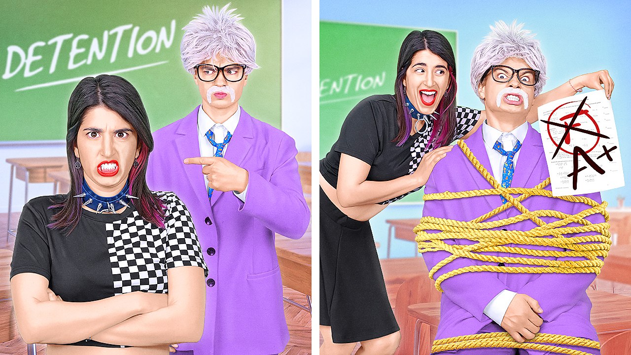 TEACHER VS STUDENT | I Got SUSPENDED from SCHOOL 13 Times! 24 HOURS in DETENTION by 123GO! CHALLENGE