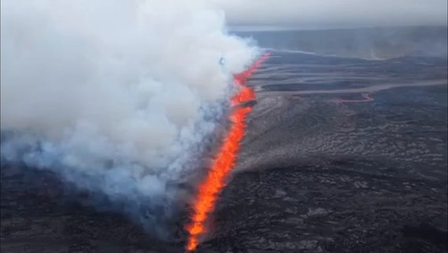 Iceland volcano eruption: Watch lava shoot from 2km-long fissure