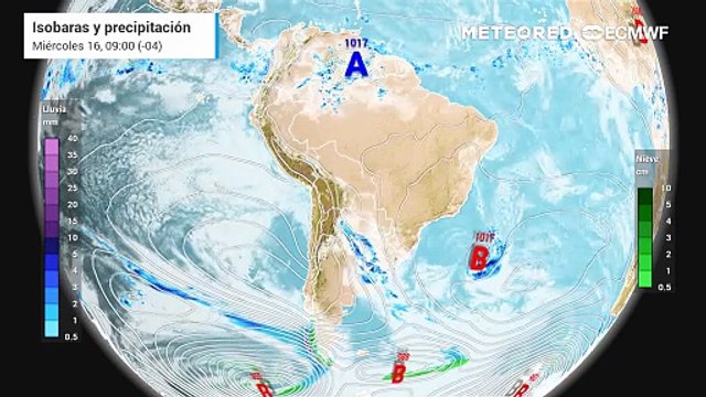 Pronóstico de isobaras y precipitación: Jueves 17 de julio