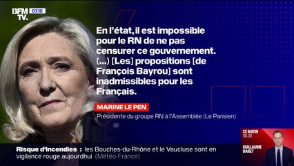 Budget 2026: Marine Le Pen assure "qu'en l'état, il est impossible pour le RN de ne pas censurer le gouvernement"