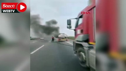 Asfalt yüklü tankerde yangın