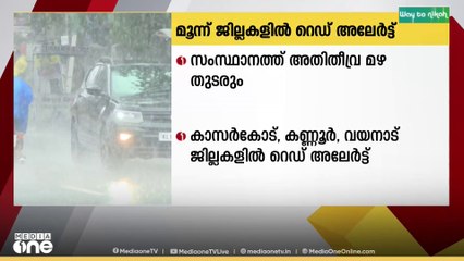 സംസ്ഥാനത്ത് അതിതീവ്ര മഴ തുടരും. ഇന്ന് 3 ജില്ലകളിൽ റെഡ് അലേർട്ട്