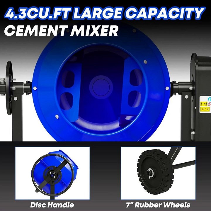 450W Electric Concrete Mixer Machine 4.3 Cu Ft Heavy Duty Cement Mixer with Wheels Stand Ideal Mortar Grout Agriculture