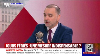 Suppression de jours fériés:  "Derrière, il y a la nécessité de travailler plus", affirme le ministre délégué en charge du commerce extérieur Laurent Saint-Martin