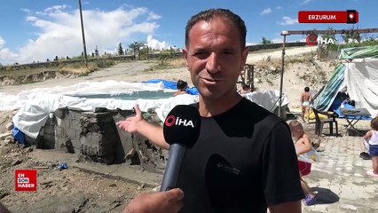 Erzurum'da öğretmen çocuklara köyde devasa havuz yaptı
