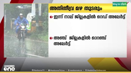 സംസ്ഥാനത്ത് അതി തീവ്ര മഴ തുടരും; ഇന്ന് നാല്  ജില്ലകളിൽ റെഡ് അലേർട്ട്