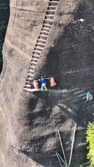 Its not easy to earn Money, A lady climbed Danxia Mountain, Guangdong , China . ⛰️🏔️