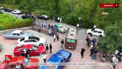 Trabzon’da klasik otomobillerle nostaljik düğün konvoyu