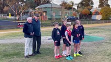 Des Dickson, Bob McCormack and Quarry Hill junior players.