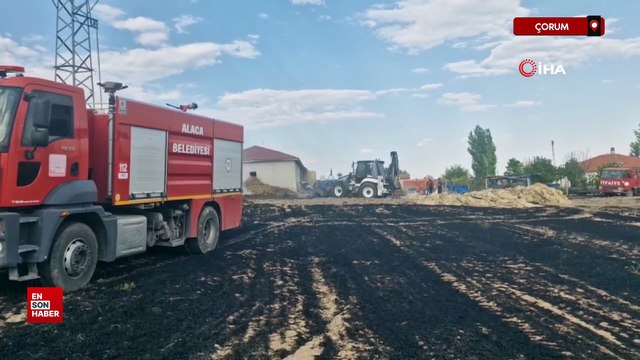 Çorum’da elektrik direğinden çıkan kıvılcım yangına sebep oldu