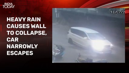 Video: Car narrowly escapes wall collapse in Hyderabad's Chandrayangutta
