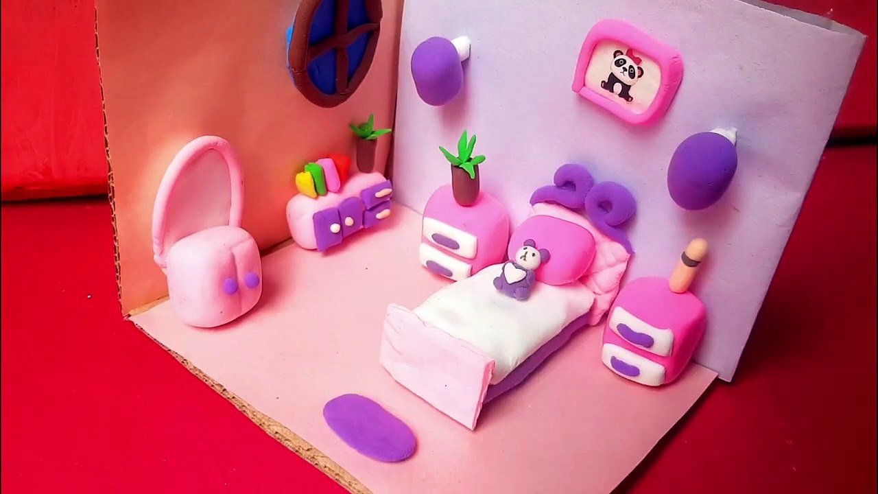 Mini Clay Doll House Bedroom 🛏️ | Cute DIY Room Setup for Dolls
