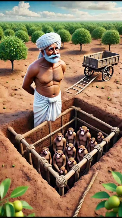 Farmer lays a trap to catch the monkeys but the monkeys eat the farmer's gooseberries 😭 #ai #farmer
