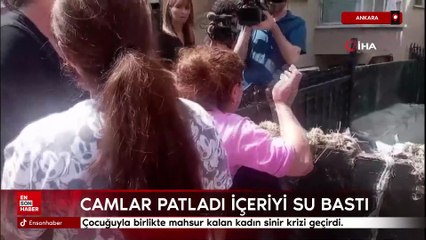 Ankara'da camlar patladı, içeriyi su bastı