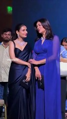 the one of the right became miss universe when the one on the left was 2 years old. scenes as they hang at an event in bkc fatima sana shaikh sushmita sen.hd