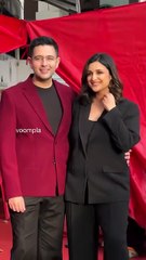 the politico patidev is in town️ parineeti chopra and raghav chadha spotted outside the sets of a show.hd
