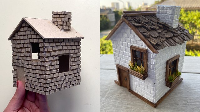 🏡 How to Make a Miniature Cardboard House with Natural Touches