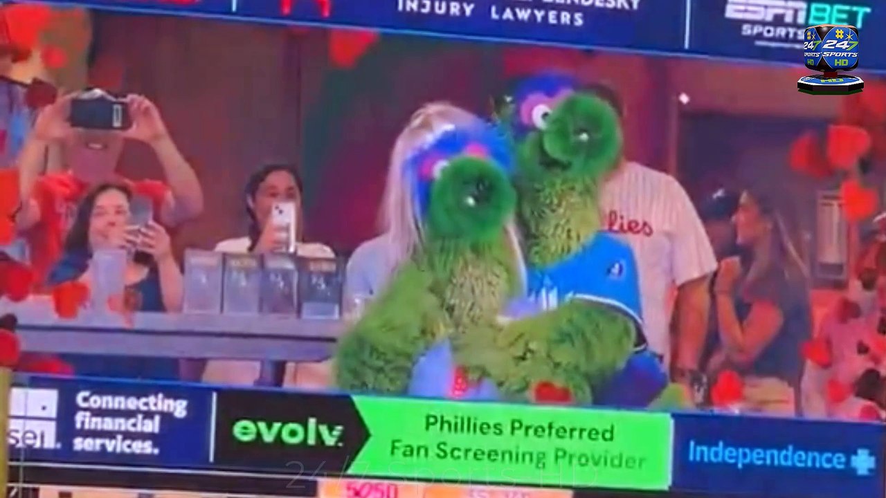Viral Moment Phillies Mascots Troll CEO and HR Boss who were Caught Cuddling on Coldplay Kiss Cam