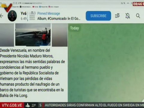 Gobierno Bolivariano expresa condolencias tras naufragio de barco turístico en Vietnam