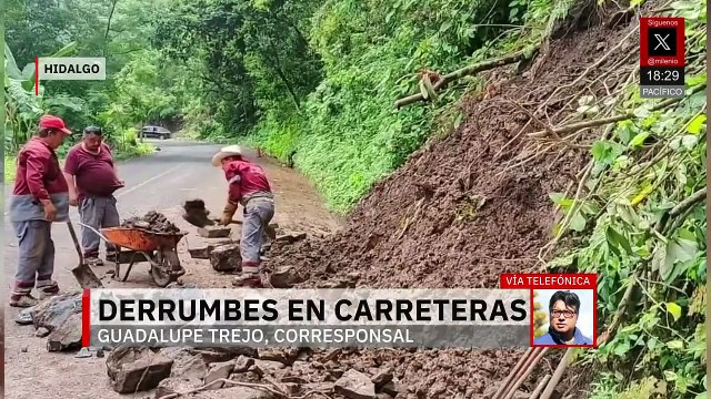 Reportan derrumbes en carreteras y caminos, tras lluvias en Hidalgo