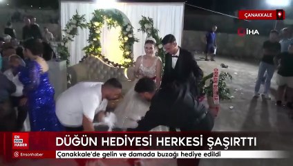Çanakkale'de gelin ve damada buzağı hediye edildi