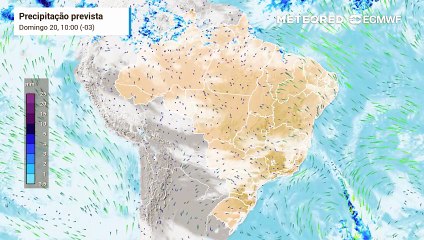Domingo, 20 de julho: precipitação e nebulosidade