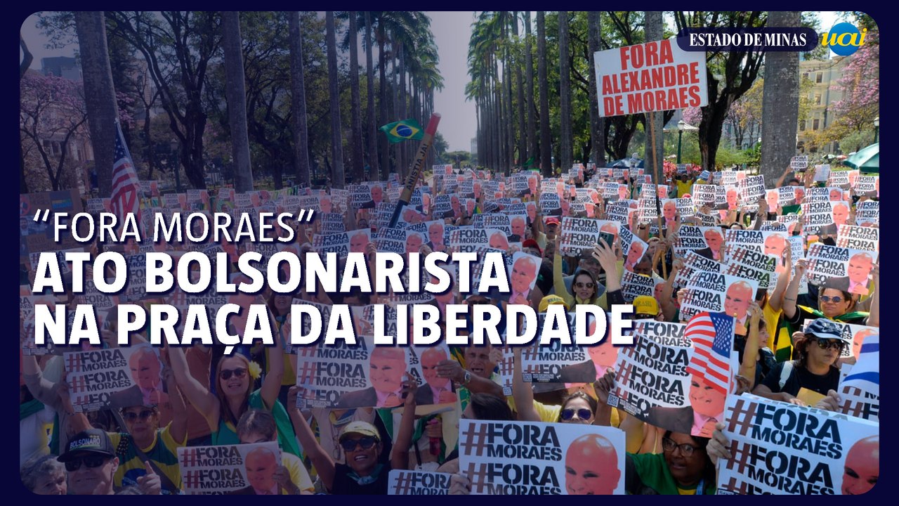 Manifestantes gritam “Fora Moraes” em ato na Praça da Liberdade, em BH