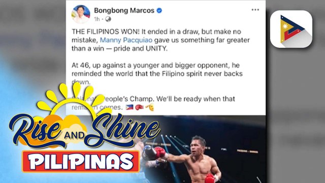 PBBM, pinuri si Pinoy champ Manny Pacquiao sa ipinamalas na galing sa laban kay Mario Barrios