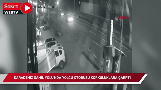 Karadeniz Sahil Yolu'nda yolcu otobüsü korkuluklara çarptı; kaza anı kamerada