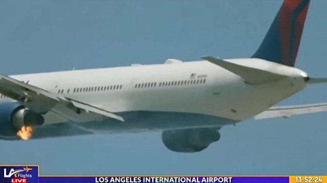Les images effrayantes d'un avion de la compagnie Delta Air Lines, un moteur en feu, qui a été contraint de faire demi-tour à l’aéroport international de Los Angeles